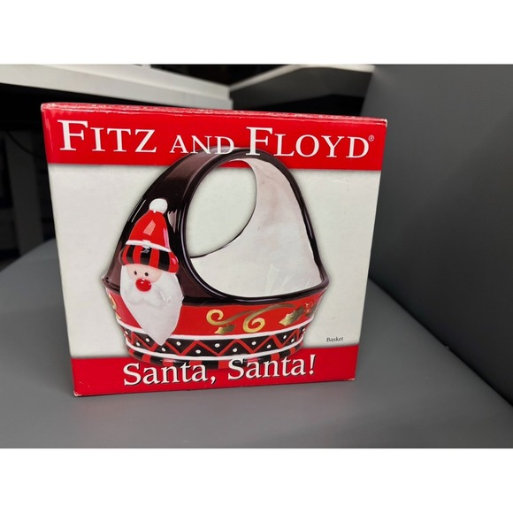 Fitz & Floyd Other - Fitz And Floyd Santa, Santa! Basket Red Black Ceramic Candy Dish Christmas Gift
